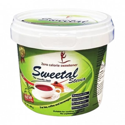 SWEETAL STEVIA ZERO CALORIE SWEETENER POWDER ( STEVIA 24 MG + ERYTHRITOL 976 MG ) 250 GM JAR